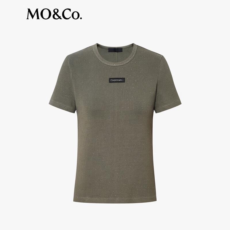 MO&Co. Women's Stretch Cotton Washed Rhinestone Short-Sleeve T-shirt