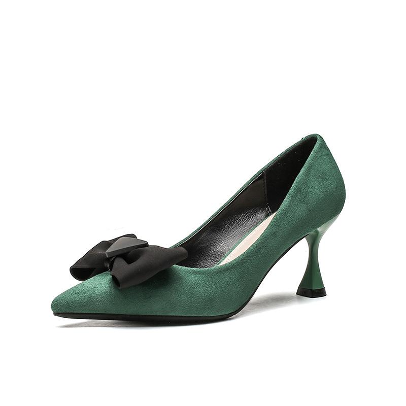 8362-15 Sweet wind triangle bow contrasting single shoes autumn 2025 new French high heels women