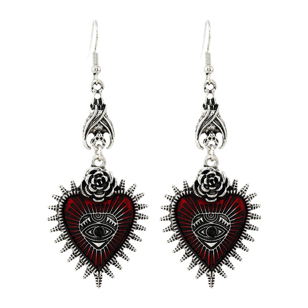 Heart Shaped Pendant Earrings with Eye Design and Rhinestone Accents Angel Wing Detail Dangle Hook Earrings for Women and Girls