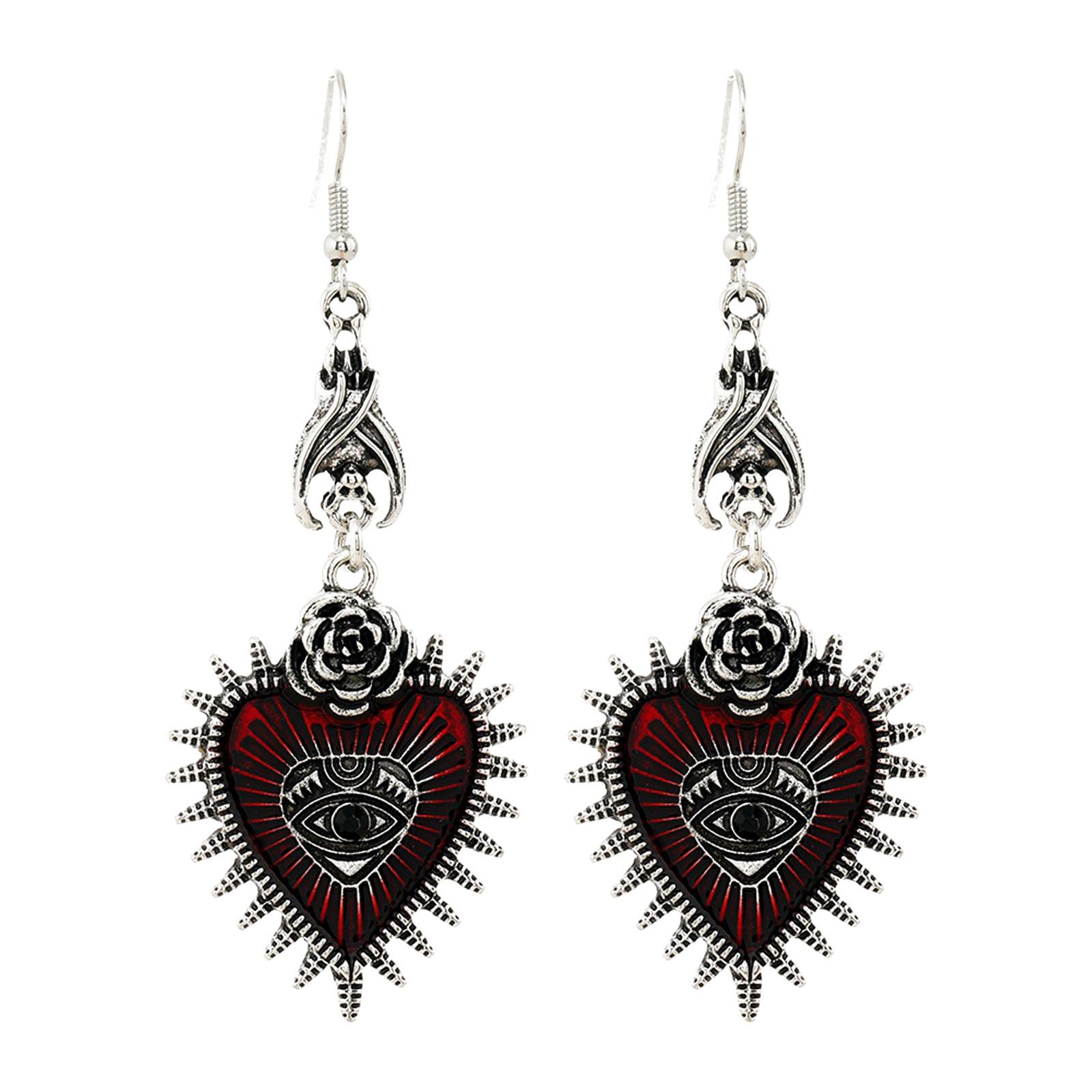 

Heart Shaped Pendant Earrings with Eye Design and Rhinestone Accents Angel Wing Detail Dangle Hook Earrings for Women and Girls One Size серебряный