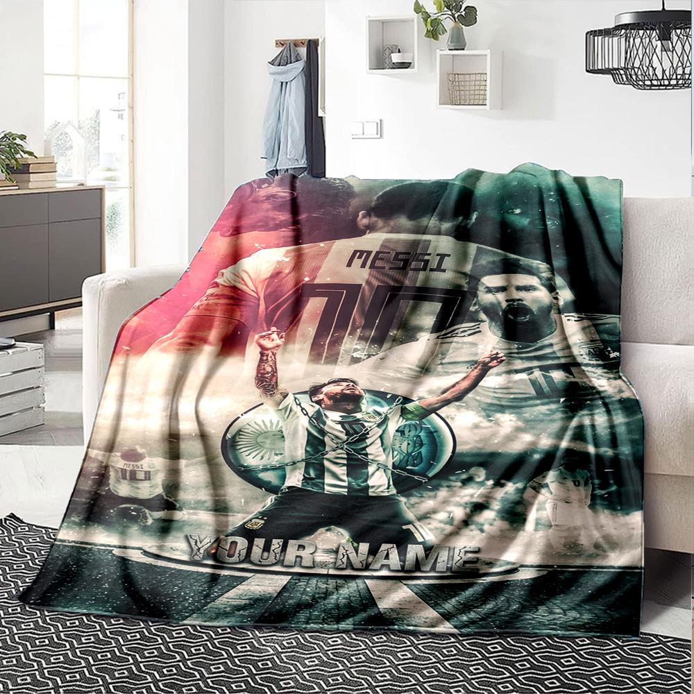 Football Messi Customize Text Blanket Lightweight Customizable Blanket Comfortable Versatile for Seaside Home Decor Livingroom Nap All-Season Use