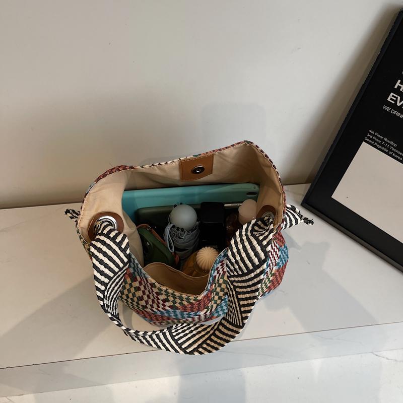 Color Block Tote Bag Women Print Plaid Shoulder Bag