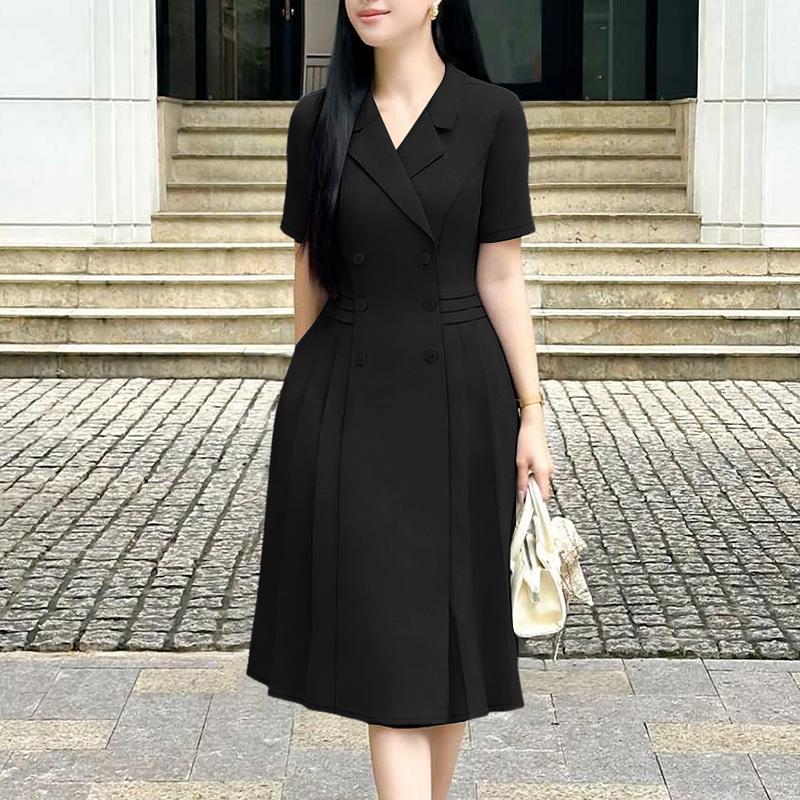 ZANZEA Vestido feminino casual gola virada para baixo verão manga curta