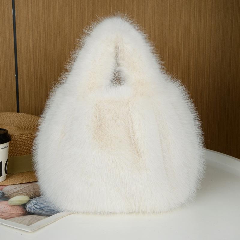 Nová kožešinová taška Imitace Fox Fold Bag Plyšová taška Univerzální taška přes rameno na jedno rameno Kabelka s košíkem na zeleninu