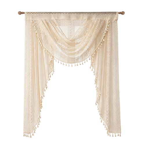 1 PC Nuan Series Lace Tassel Swag Valance,Boho Farmhouse Sheer Curtain Head for Kitchen Bedroom Living Room Window Decoration