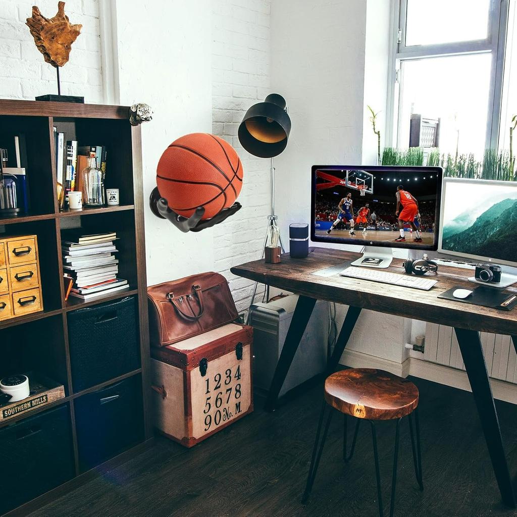 Basketball Holder Wall Mount 2 Piece Set, Men's Room Decoration Game Room Basketball Wall Decor Men's Sport Gifts, Ball Stand Wall Mount, Garage Ballr