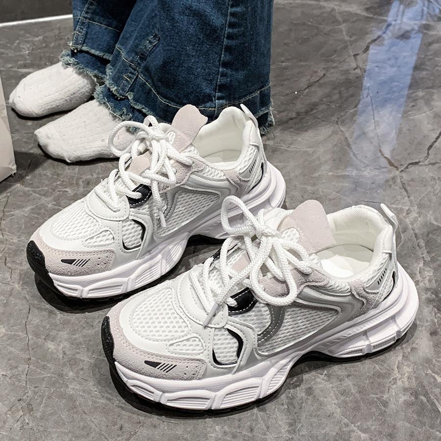 Dad shoes new spring and autumn thick-soled heightening Xiaobai running breathable mesh sneakers