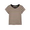 Women Casual Striped Slim Fit T Shirt Short Sleeve Tee with Round Neck Straight Shoulder Bottoming Tops