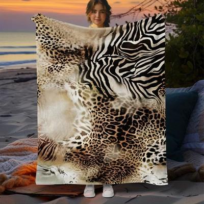 Leoparden-Zebra-Muster Flanell-Kuscheldecke, Weiche Fleece-Decke für Sofa Büro, Ganzjahres Outdoor Camping Picknick Reise Geschenk