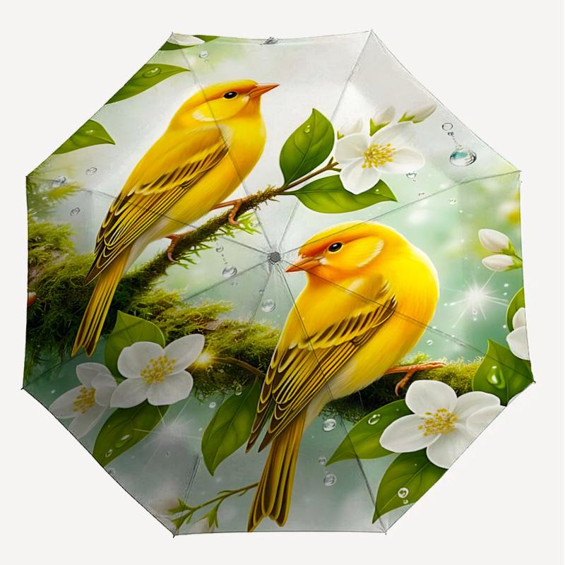 1PC Birds Flowers Automatic Open/Close Umbrella with Windproof, 8-Rib Sturdy Canopy, Durable Ribs, Fashionable Design, Outdoor Accessory, Fun Prin, Ho