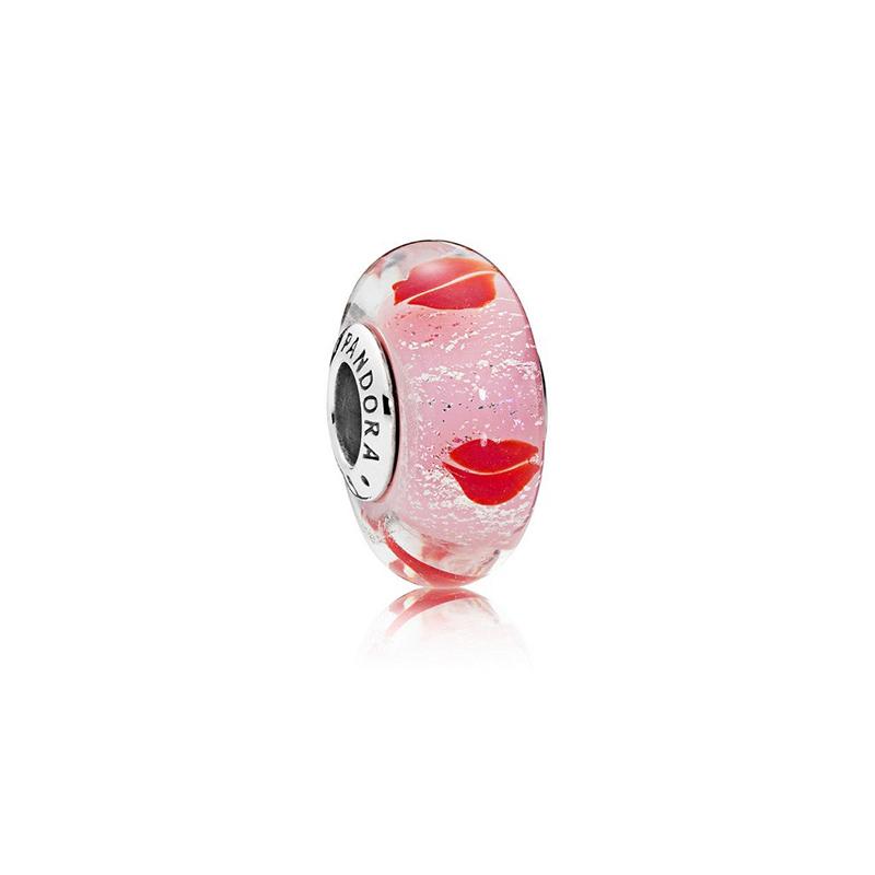 Pandora Romantic Kiss Glass Charm 925 Silver Pink 796598