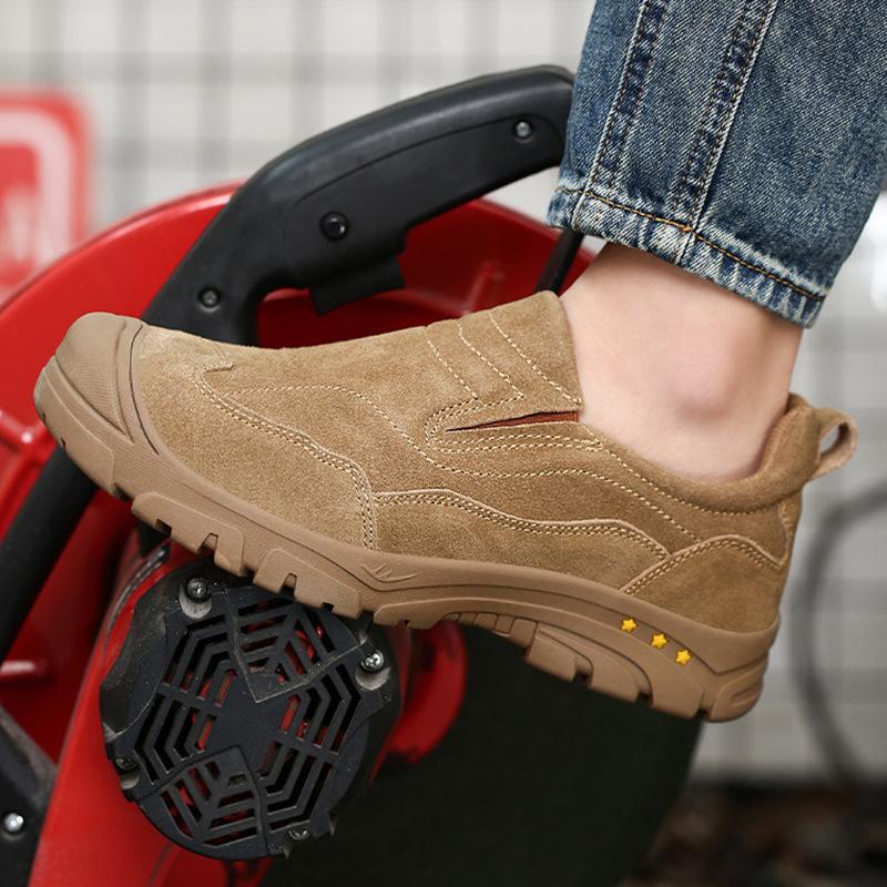 

мужские повседневные рабочие ботинки с защитными стальными подносками, слипоны для сварщика, безопасные ботинки, замшевая кожа, мокасины для сварки, рабочая обувь, защита 280 оранжевый