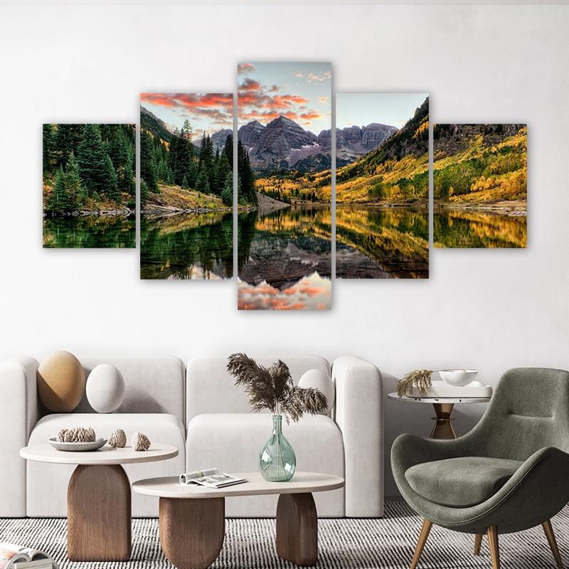 5 Panels Landscape Posters Canvas Painting Lake Mountain Pictures Prints Wall Art For Living Room Modern Home Decor No Frame