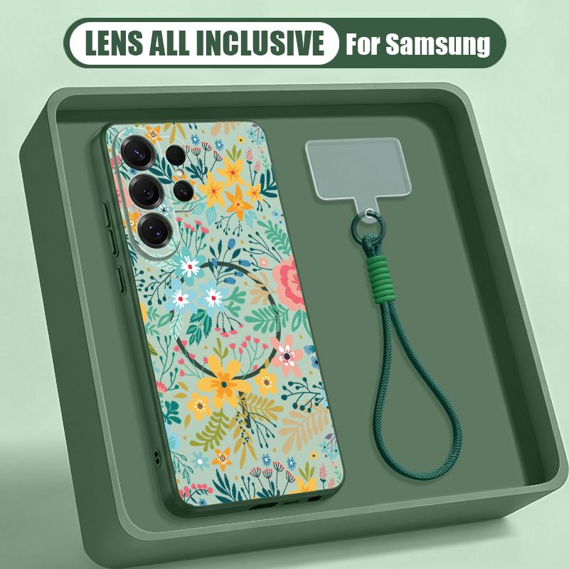 Floral Pattern Case For Samsung S26 S25 Ultra S24 S23 FE S22 A15 A16 A17 A35 A36 A37 A54 A55 A56 A57 5G Hybrid Magnetic Matte Cover