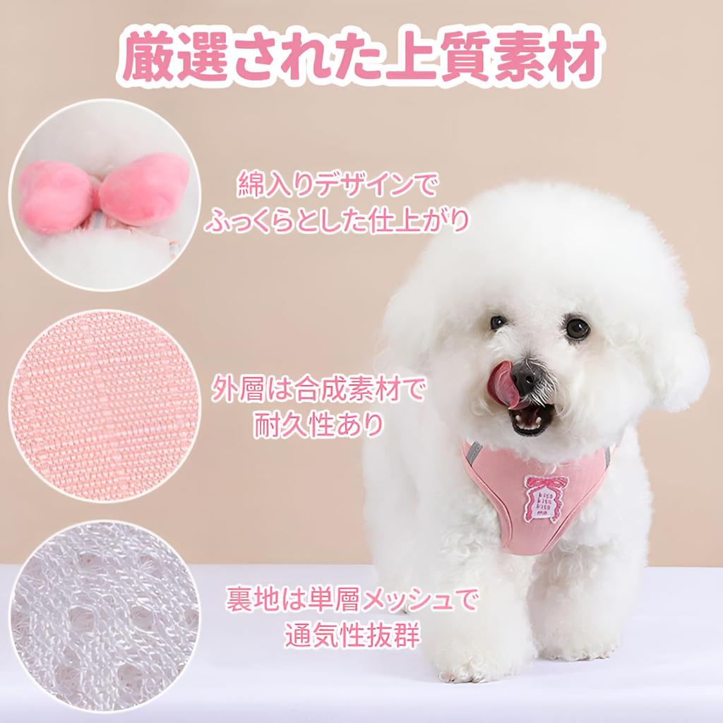 GIIPET Dog Harness with Cute Ribbon and Lead Easy to Stays Mesh Closure for Stuffy Perfect for Walks and Outings for Small and Medium Dogs M Set,