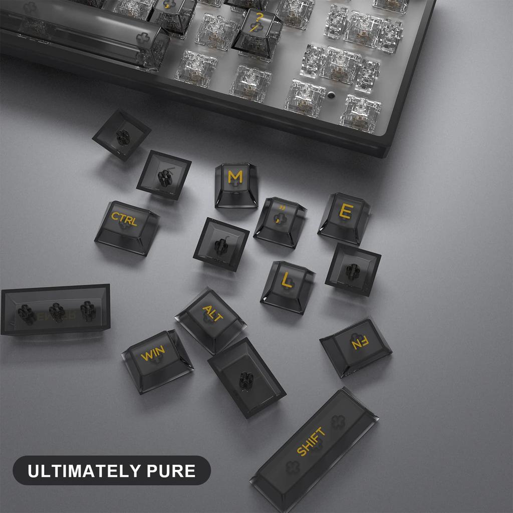 Womier Transparent Gaming Keycaps, 140 Keys, Cherry Profile, 60%, 65%, 75%, 100% for Cherry Gateron MX Switch Mechanical Keyboards (Black, Yellow)