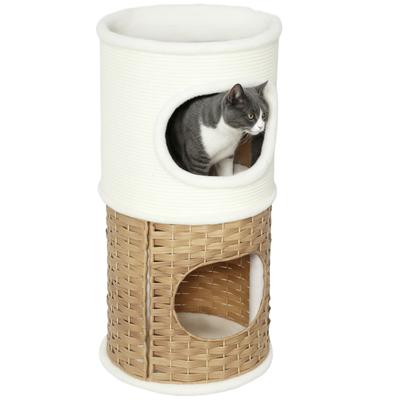 3-Level Indoor Cat House, Cat Tower with Sisal Scratching Post, Diameter 40 X 80 Cm, Cream