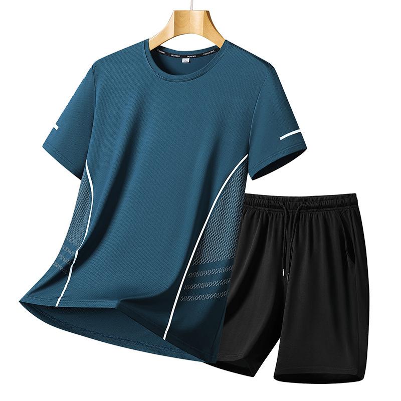 Summer Men s Casual Sports Suit Men s Printed Loose Two-piece Set Men s Elastic Breathable Quick-drying T-shirt Shorts S