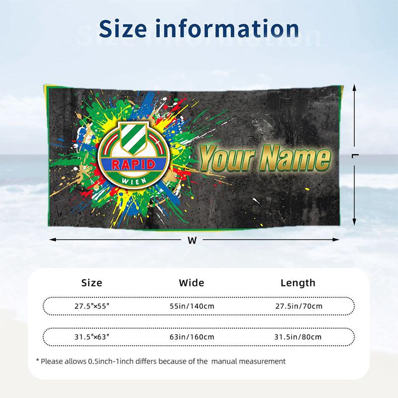 Custom Text Beach Towel, Soft Absorbent Swimming Multi-use TowelRapid Wien FC