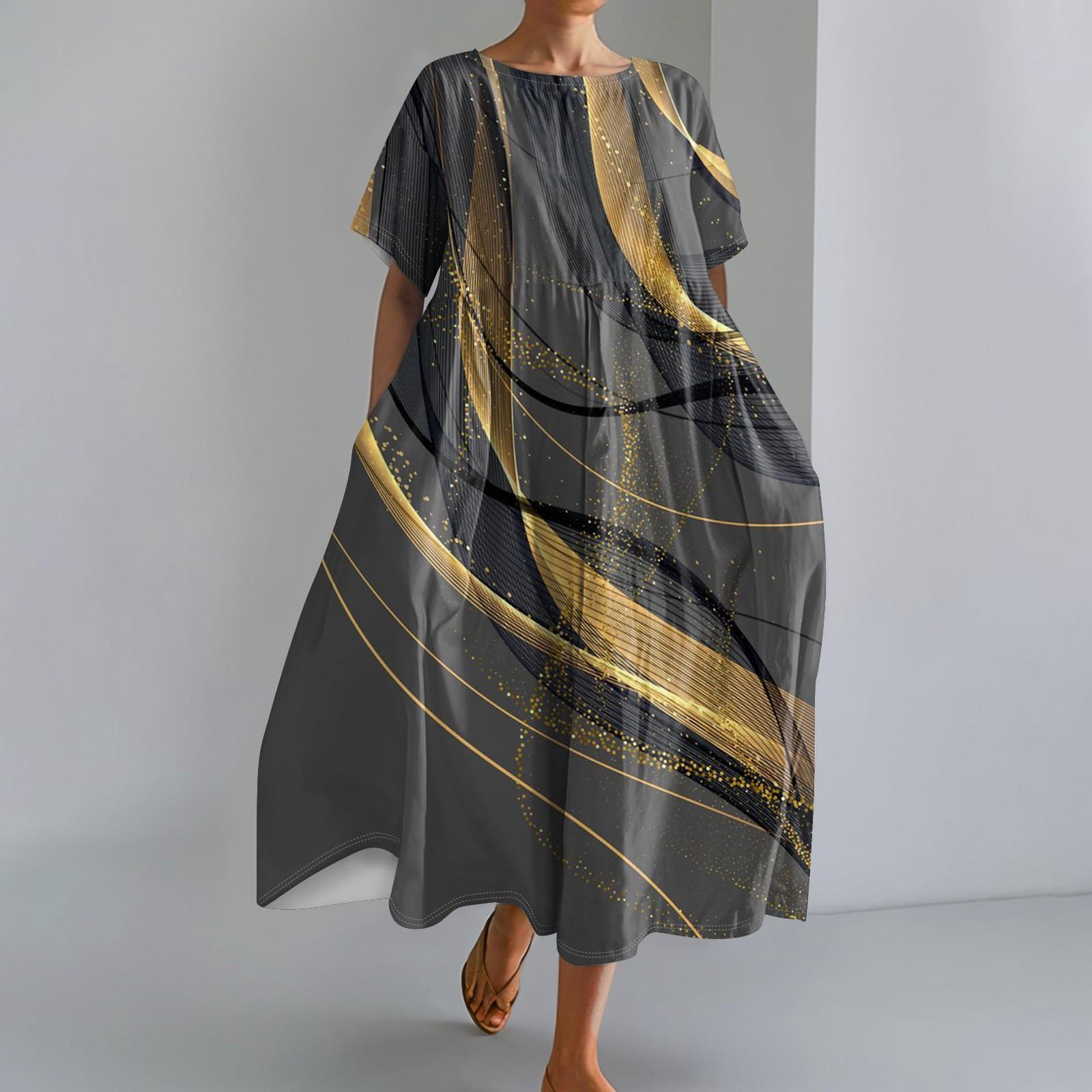 

Женское модное свободное платье с большим карманом и круглым вырезом с градиентным принтом и короткими рукавами XL