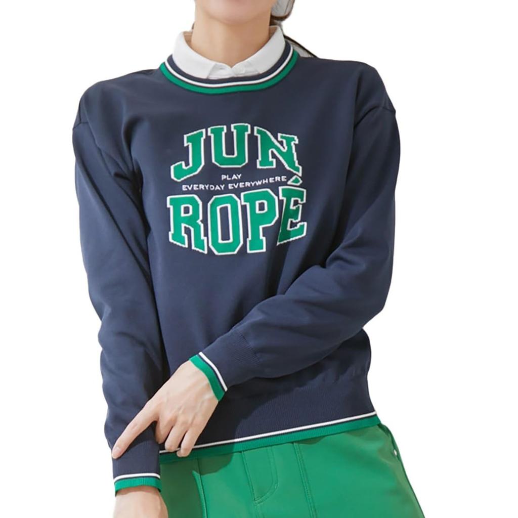 Jun Rope College Logo Long Sleeve Knit Navy ERM64010 & Women's Pullover, (Size 40),