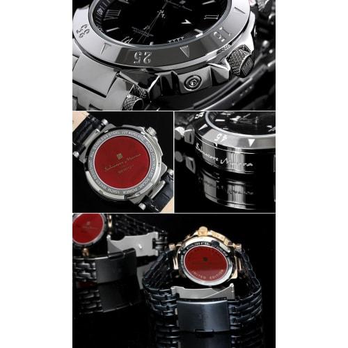 Salvatore Marra Watch Silver Black Radio Solar Stainless Steel Men's SM18112SS-SSBK