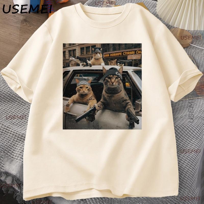 Funny Cat Gang Vintage TShirt Meme Cat Graphic Tee Joke T Shirt Cool Casual Cotton Short Sleeve Tshirt Unisexs Clothing Tops