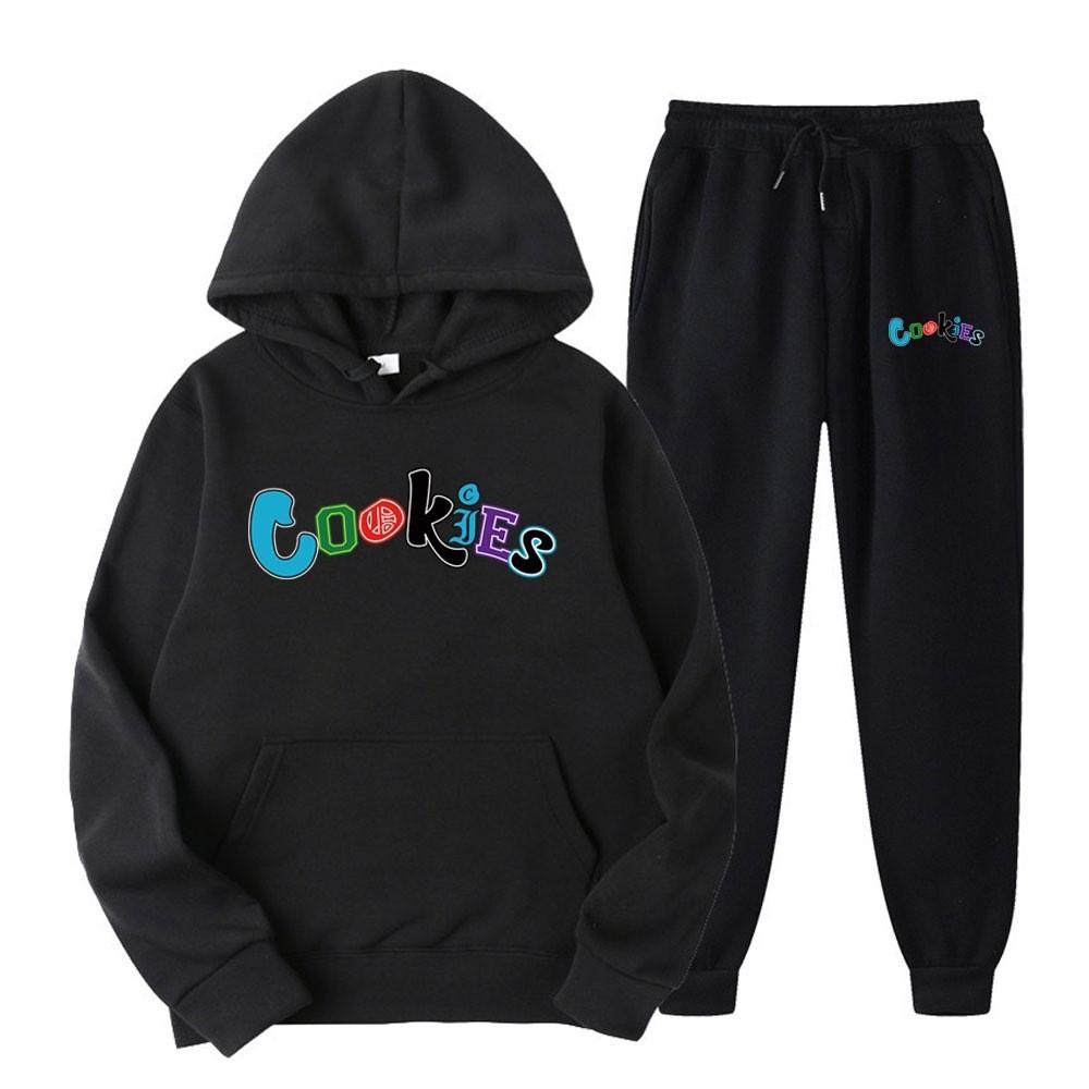 Autumn New Printed Sweatshirt Men s Pullover Hip Hop Fashion Hooded Sweater Set S чёрный