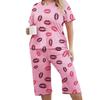 Women's Large-Size Loose Round Neck Short Sleeve Pajama Set with Cropped Pants