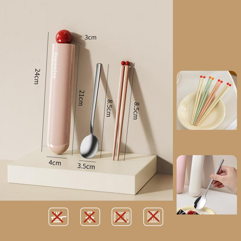 New Dopamine Portable Cutlery Set 304 Stainless Steel Spoon, Chopsticks, Cutlery Box, Outdoor Travel Cutlery Set