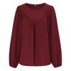 Women Autumn Solid Color Round Neck Pullover Loose Long Sleeve T Shirt Top
