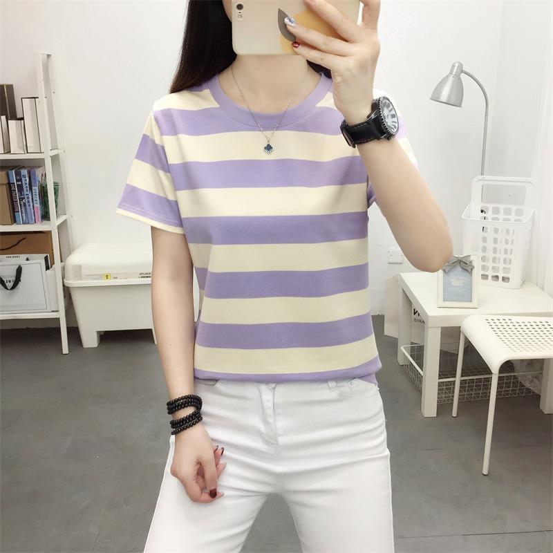 Summer Striped T-shirt Women's Short-sleeved T-shirt Clothes Loose Top