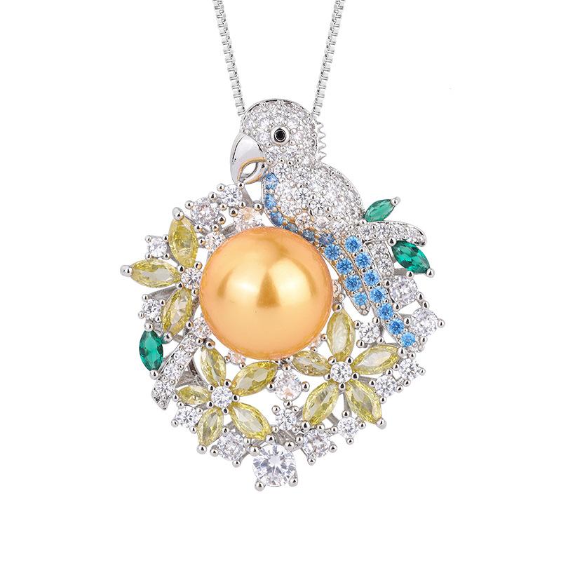 Fritillary Pearl Necklace Cockatoo 925 Silver Necklace Light Luxury Vintage Zircon Pendant