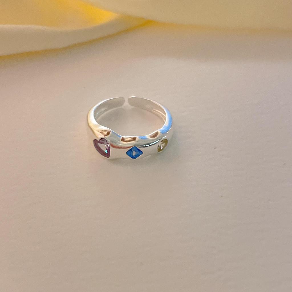 Colorful Heart Cubic Zirconia Adjustable Ring: Elegant & Trendy Women's Stackable Index Finger Jewelry
