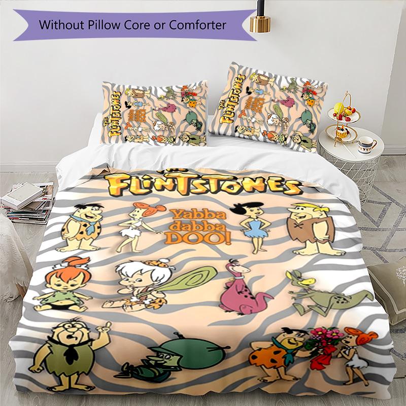 Flintstones 3pcs Bedding Set Duvet Cover Closure Includes 1 Duvet Cover & 2 Pillowcases for All Seasons Bedroom Home Dorm Decor