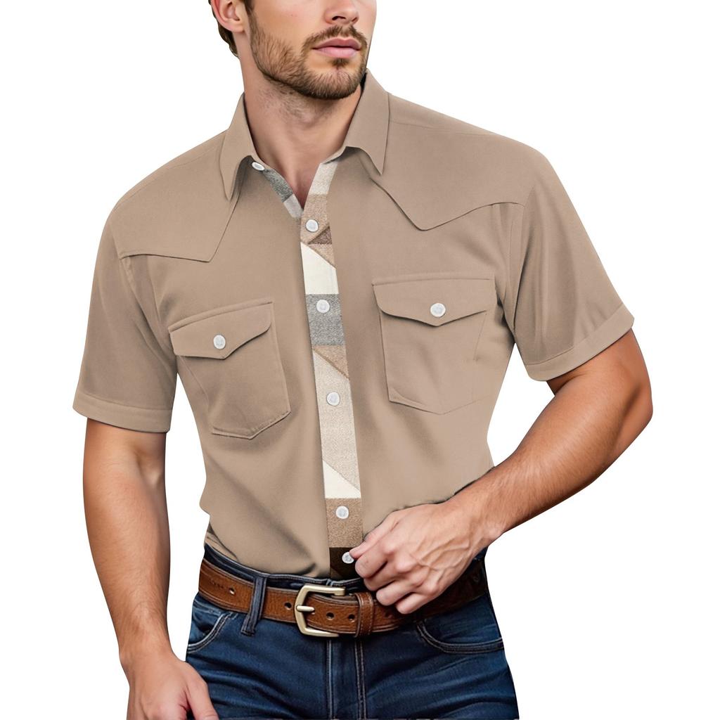 Men'S Fashionable Lapel And Shoulder Length Short Sleeved Casual Top