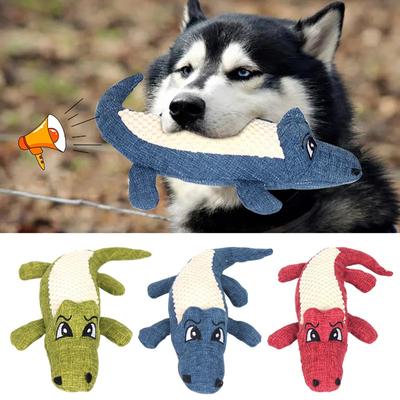 צעצועי לעיסה לחיות מחמד אינטראקטיביים מצוירים בעלי חיים קטיפה תנין צורת כלב צעצוע קולי כרסום חריקת שיניים ציוד אימון