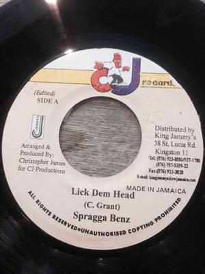 7inch Record SPRAGGA BENZ - Lick Dem Head NONE CJ Records 2002 Jamaica Reggae, Ska & Dub Used