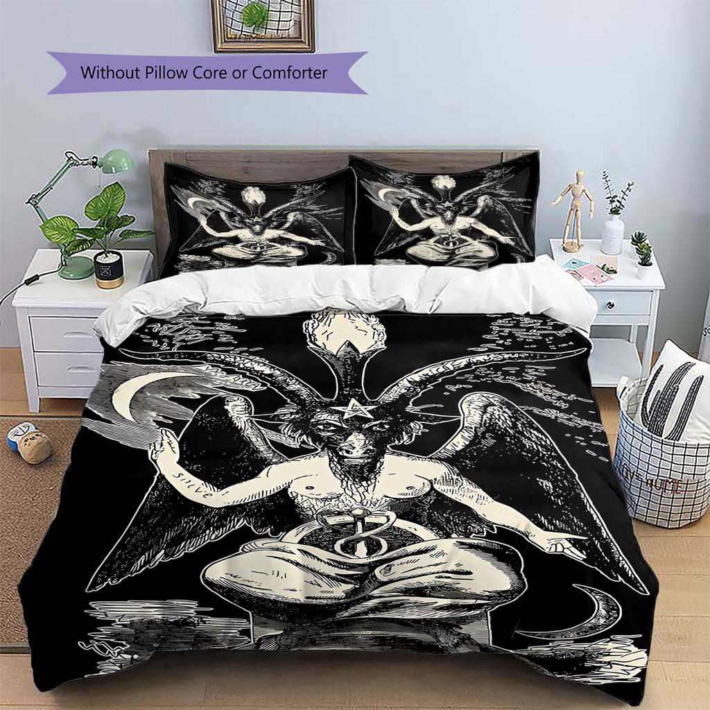 Baphomet Pattern Bedding,Quilt Set Quilt Cover Pillowcase Home Birthday Gift (1 * Duvet Cover + 2 * Pillowcase, Without Core)