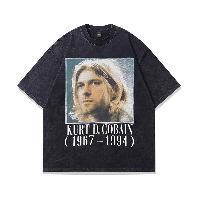 American Retro Washed Old High Street Heavy Vintage Short Sleeve Loose Trendy Band Rock T-Shirt Men