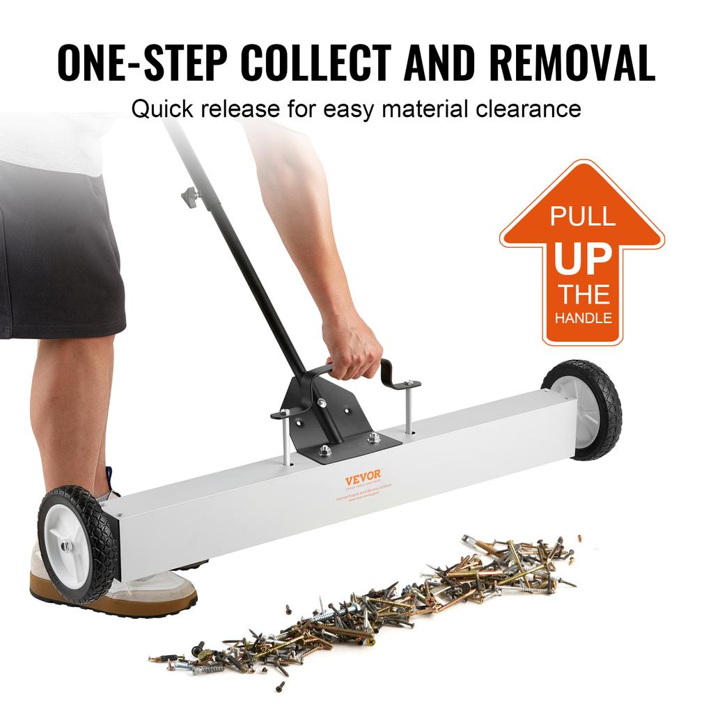 SucceBuy Rolling Magnetic Sweeper with Wheels Push-Type Magnetic Pick Up Sweeper Large Magnet Pickup Lawn Telescoping Sweeper