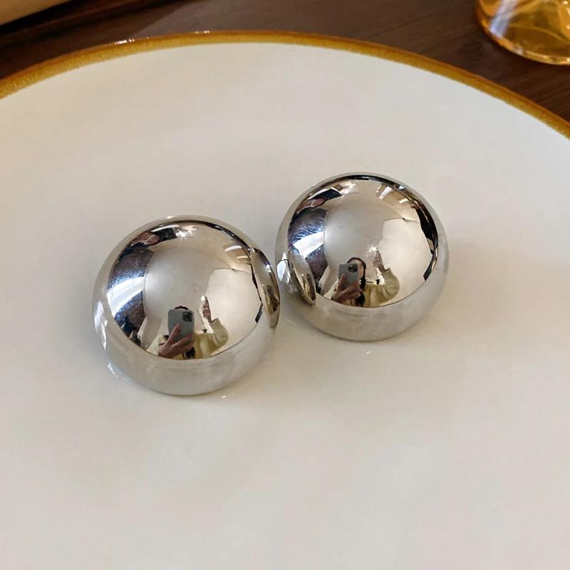 Smooth Round Earrings For Women Big Ball Metal Stud Earrings Classic Gold Color Geometric Earrings Vintage Jewelry Accessories