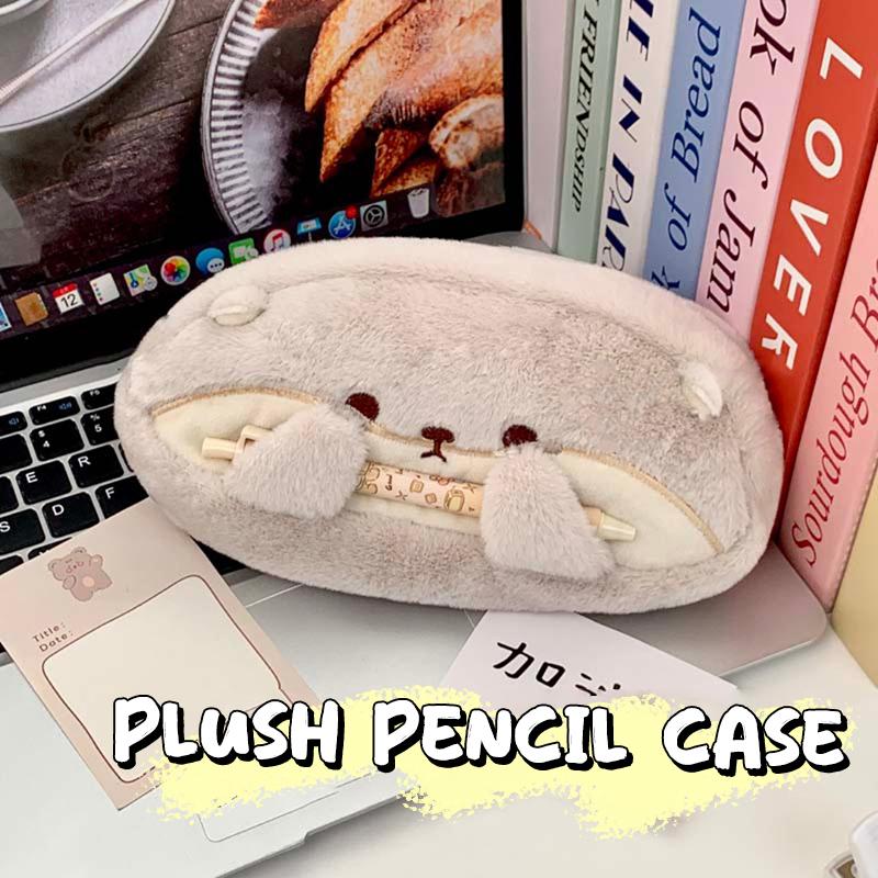 Large Capacity Pencil Case Multi-function Plush Pen Bag Otter Penguin Stationery Organizer Back To School Gift