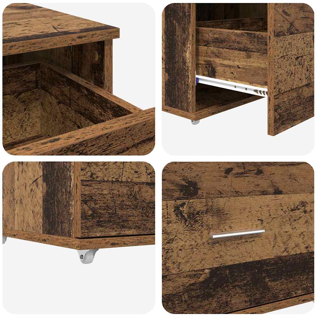 Drawer Cabinet with Wheels Reclaimed Wood Look 55 X 45 X 31 Cm