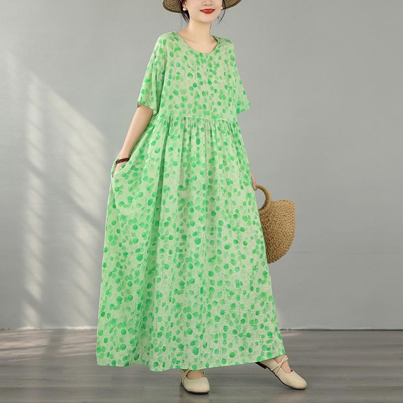 Kurzarm Plus Size Baumwolle Vintage Blumenmuster Neu in Kleidern für Damen lässig locker langes Sommerkleid