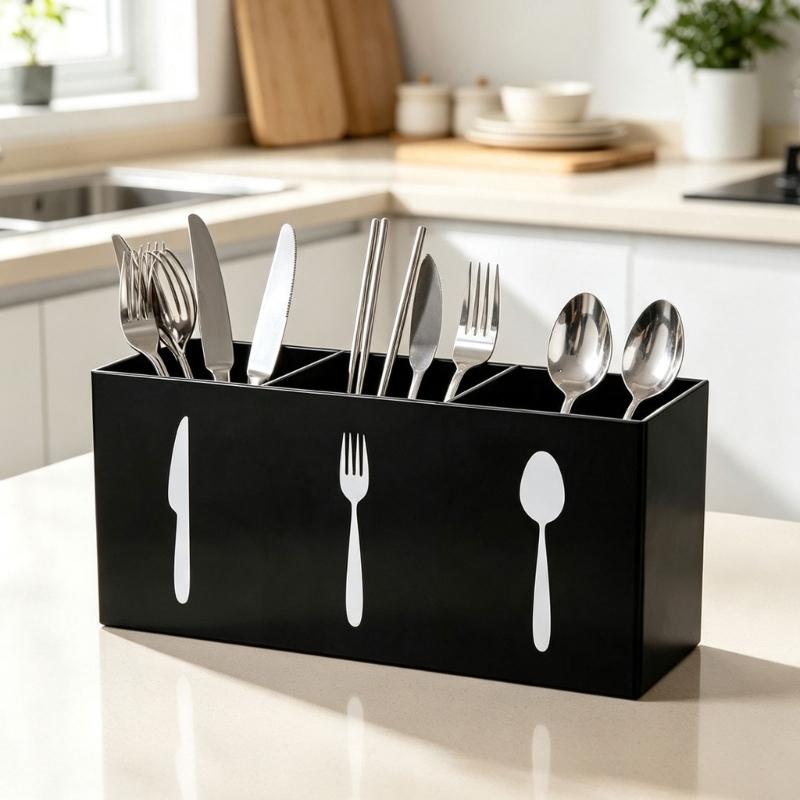 Besteckhalter Acryl 3 Fächer Besteckkasten mit Top-Zugang für Küchenarbeitsplatte und Kaffeebar Servicebereich