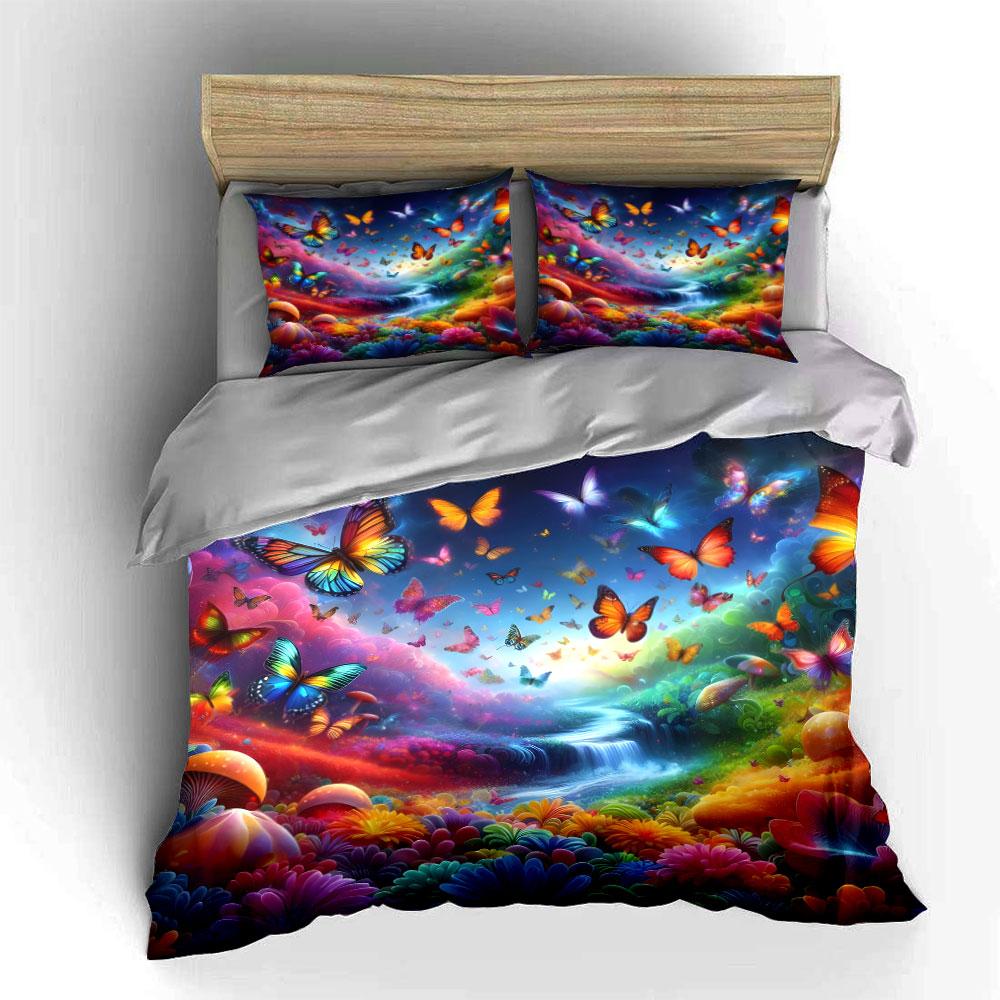 Colorful Butterfly Forest Décor Set Multiple Sizes Kid'S And Adults' Bedroom Exquisite 3Pc Bedding Set, Gift