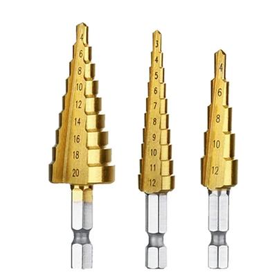 3pcs/set 3-12mm 4-12mm 4-20mm HSS Straight Groove Step Drill Bit Titanium Coated Wood Metal Hole Cutter Core Drilling Tools Set