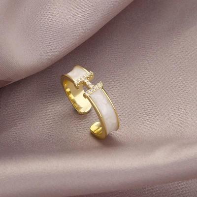 Elegant Diamond 'H' Open Ring - Women's Fashion Statement, Light Luxury Niche Design, High-End Index Finger Accessory