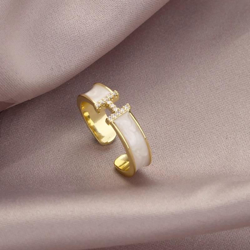 Elegantní otevřený prsten s diamantem 'H' - Dámský módní výraz, Lehký luxusní výklenkový design, High-end doplněk na ukazováček